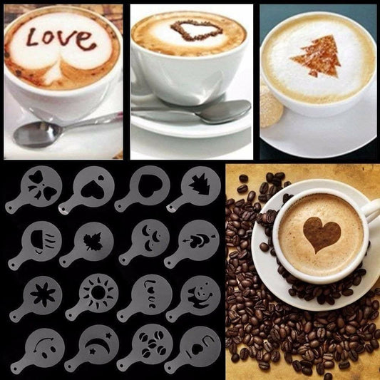 Anup Torda 16‑Piece Coffee Stencil Set for Latte Art, Cappuccino & Hot Chocolate