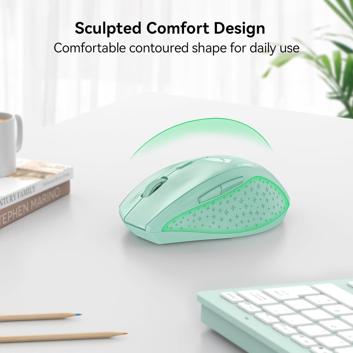 Wireless Mouse 4800 DPI Optical Adjustable Levels Silent USB Green