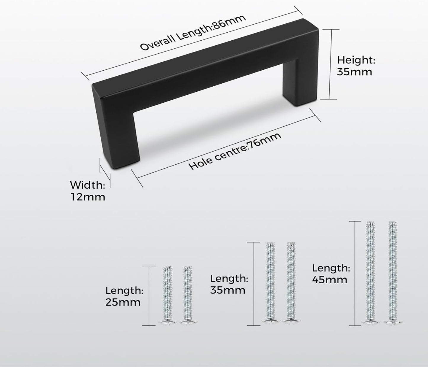 PinLin 20× Stainless Steel Cabinet Handles 76 mm Hole‑Centre, 12 mm – Modern