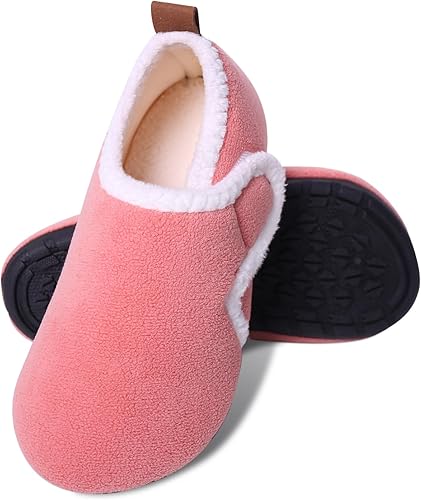 Kids Sherpa Fleece Slippers Non Slip Rubber Sole Warm Winter Pink
