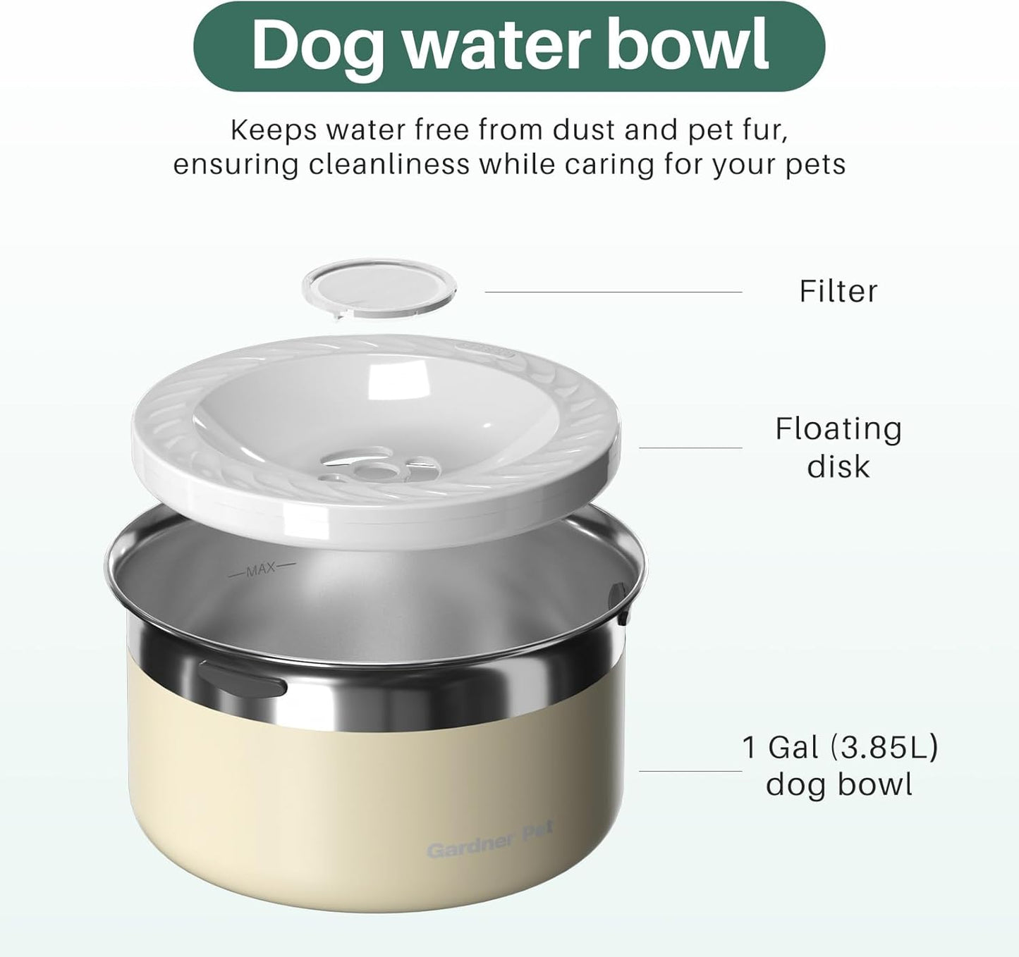 Gardner Pet Anti Spill Stainless Steel Dog Water Bowl Slow Drink