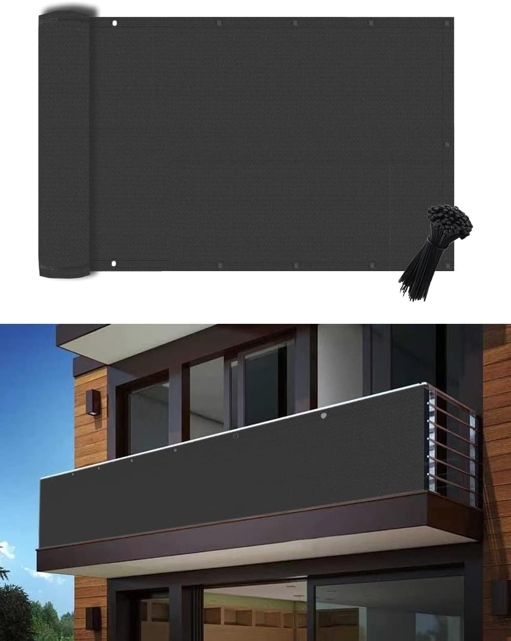 Balcony Privacy Screen Fence Cover UV Weatherproof Windscreen 0.9x6m Black