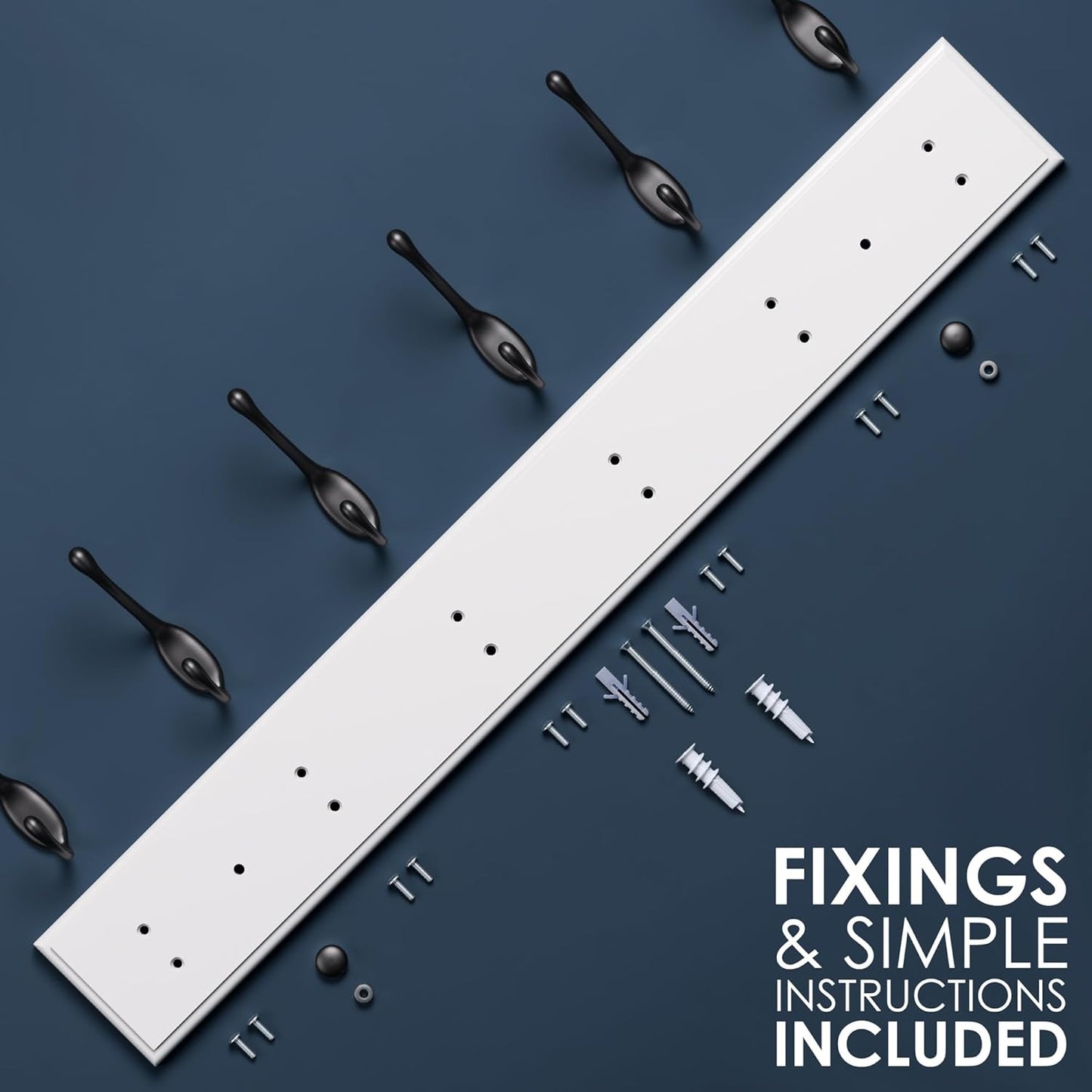 Wall Mounted Coat Rack with 6 Heavy Duty Hooks White Bamboo
