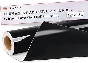 Prime Vinyl Black Permanent Vinyl for Cricut, 12"x18Ft Self-Adhesive Roll