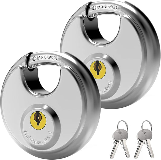 Diyife 2‑Pack 70mm Waterproof Stainless Steel Disc Padlocks Heavy Duty Outdoor