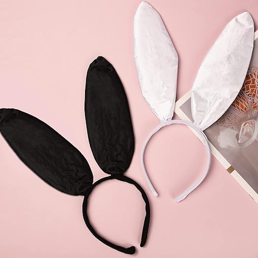 NAUZE Bunny Ears Headband Set Black White Rabbit Costume B0B7RPL5NM
