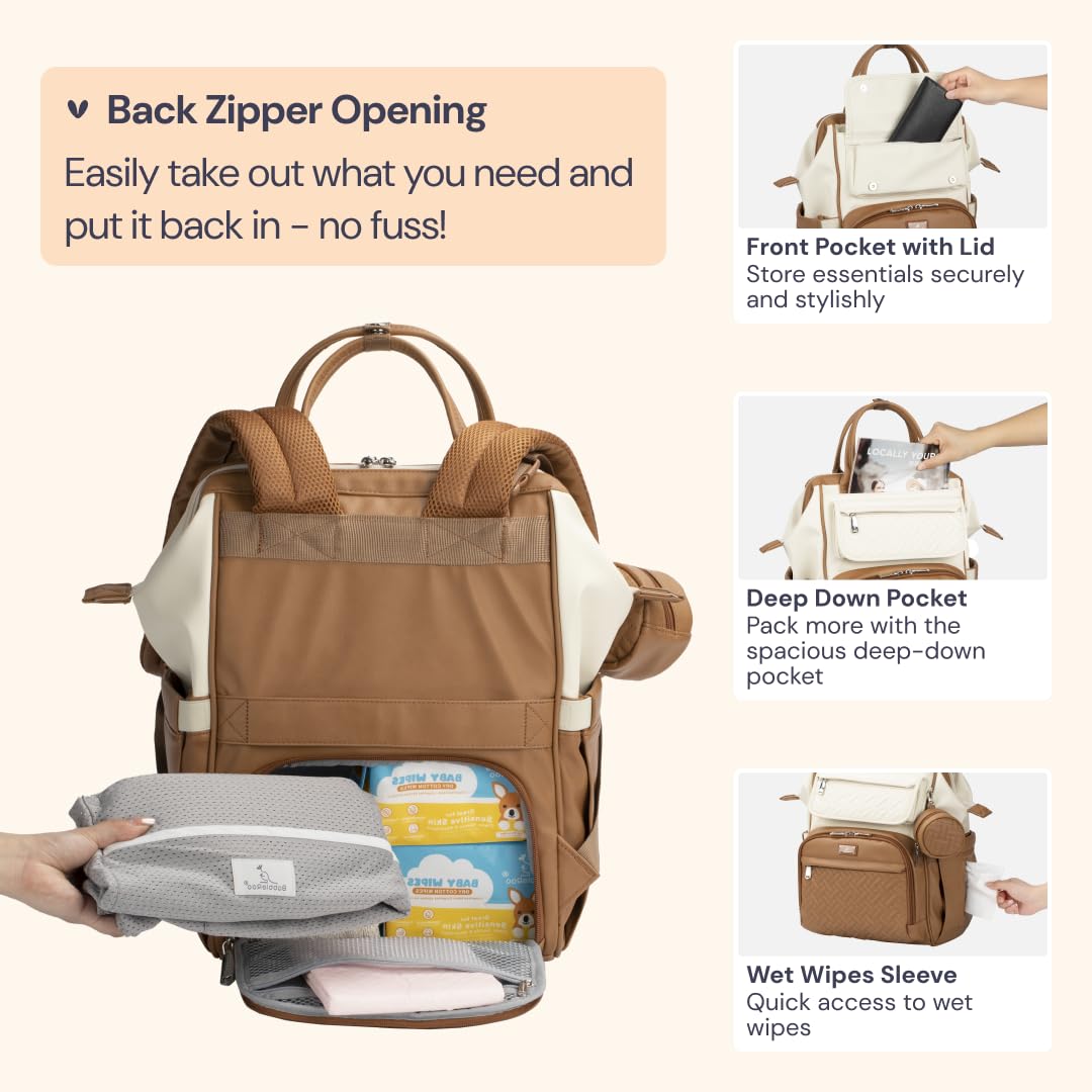 BabbleRoo Leather Baby Changing Bag Nappy Backpack