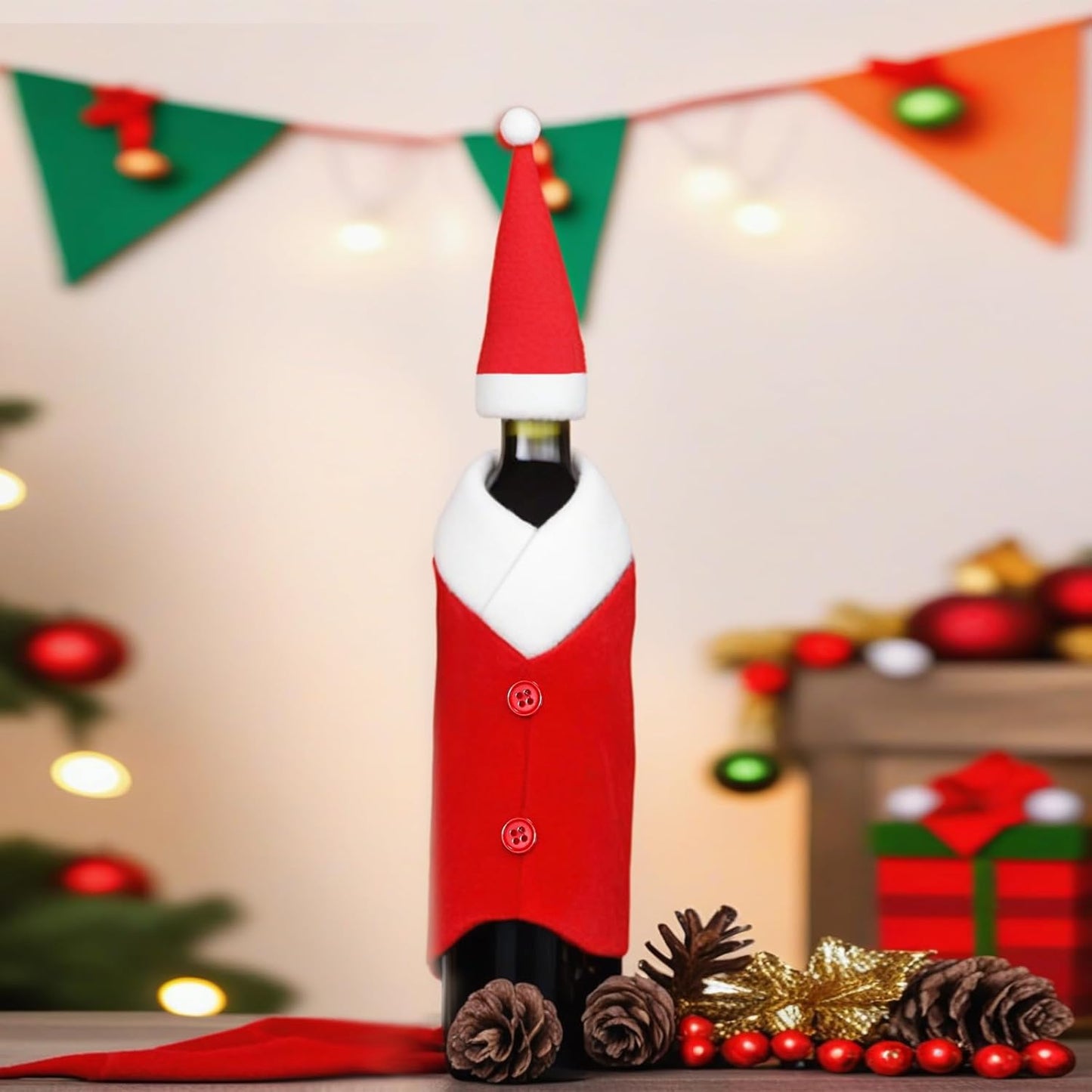5 Pack Santa Wine Bottle Covers Christmas Table Decor Bottle Gift Bags B0DL9Z7TBC