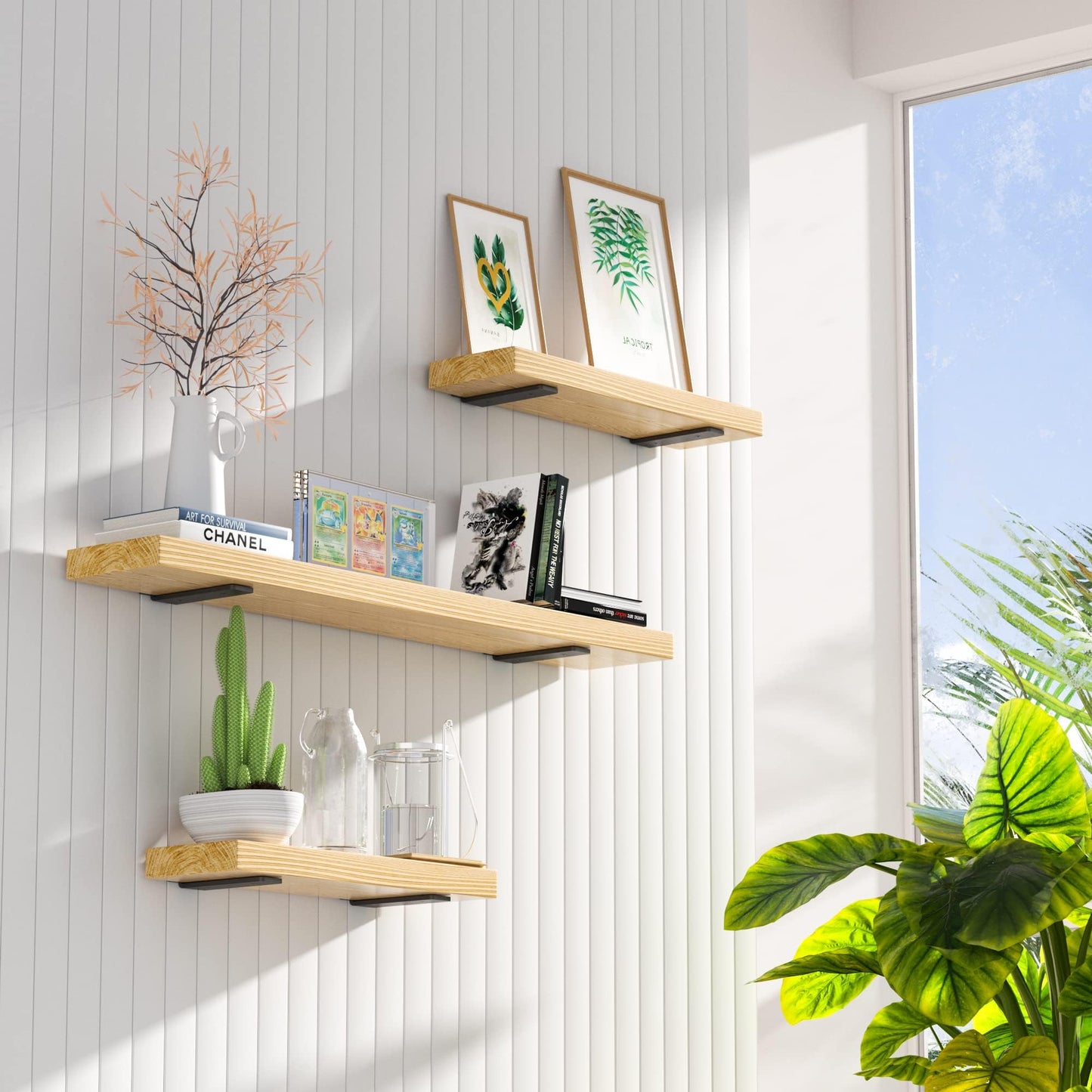 Heavy Duty Industrial Shelf Brackets Set of 4, Wall Mount L Shaped Metal Supports for DIY Shelving - Black 15cm