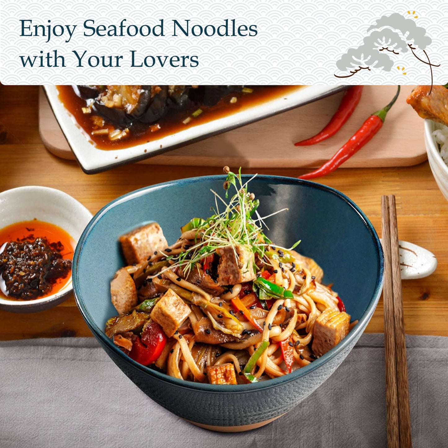 NUTRIUPS Ceramic Ramen Bowl Set (2) – 850ml Japanese Noodle Soup Bowls