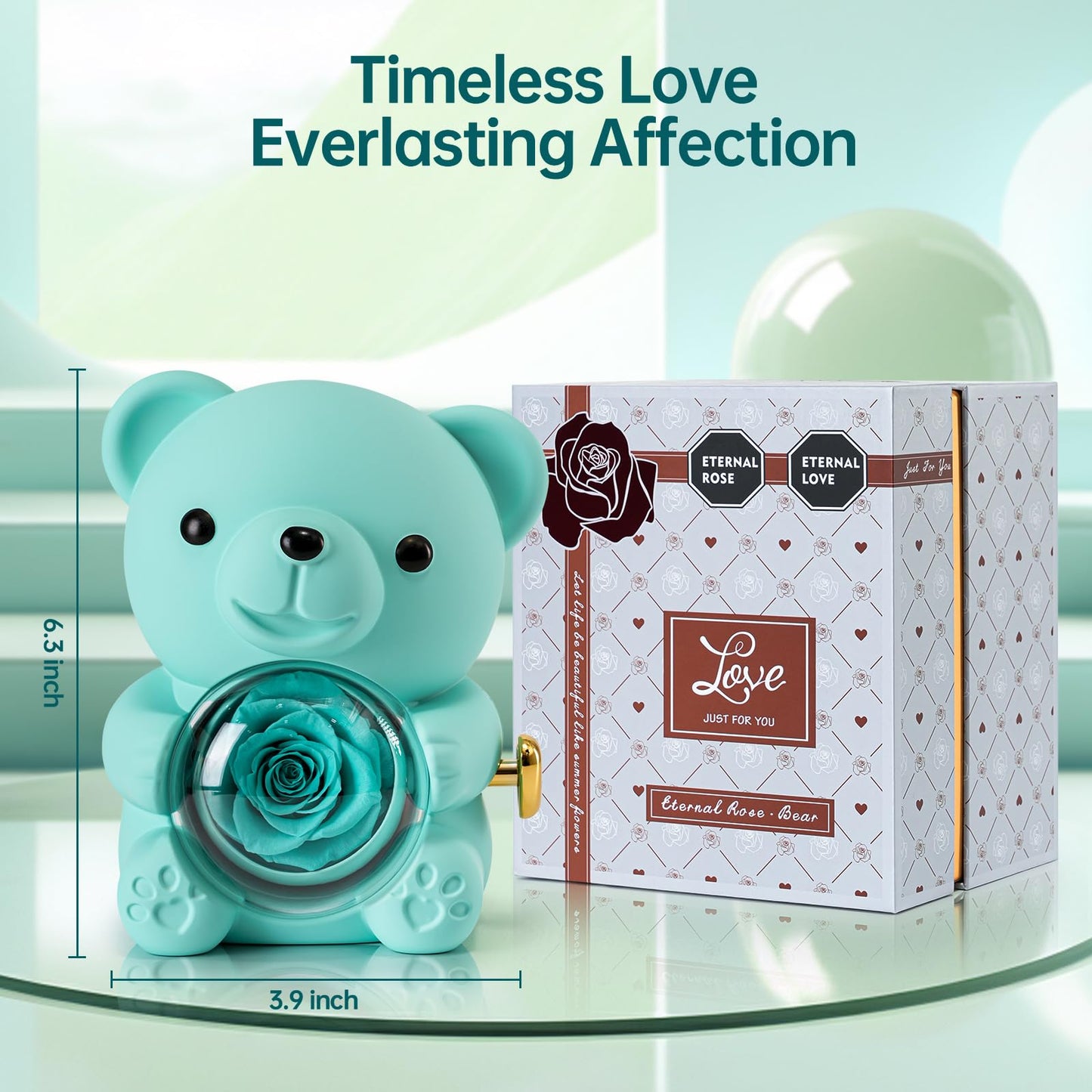 Ariceleo Romantic Teddy Bear Gift with Preserved Rose & Heart Necklace (Light