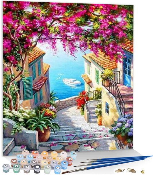 Paint by Number Kit Adults Floral – HD Canvas, Acrylic Paints & Brushes Included