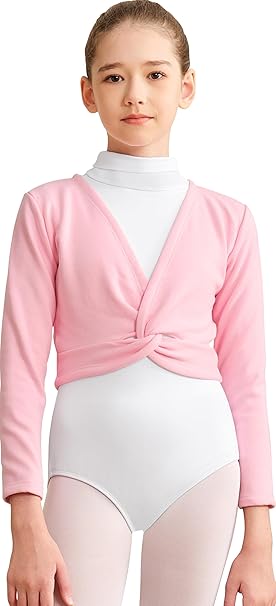 Girls Ballet Wrap Top Dance Cardigan Velvet Inner Long Sleeve Black