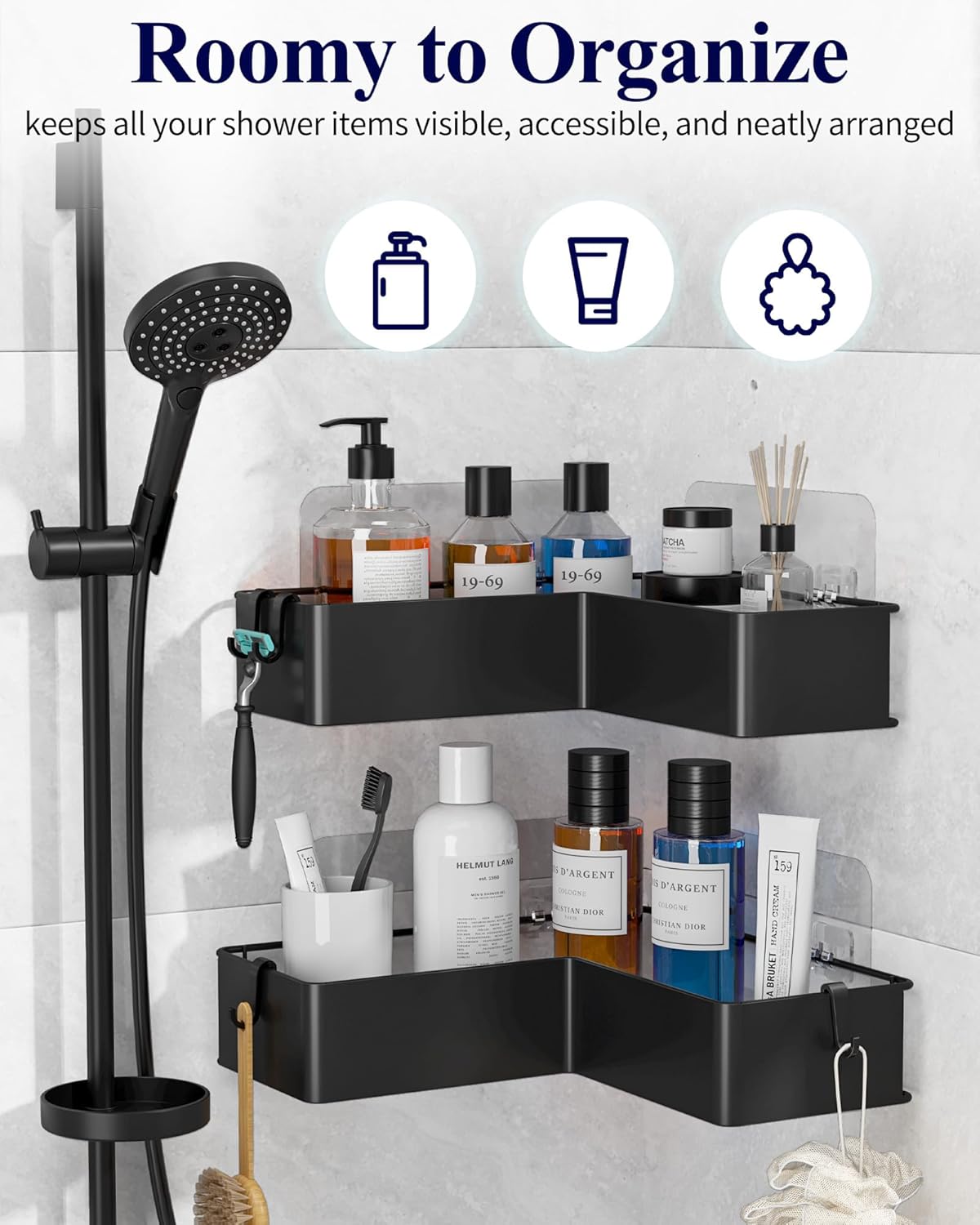 Kitsure Corner Shower Caddy 2 Pack Adhesive Bathroom Shelf Storage