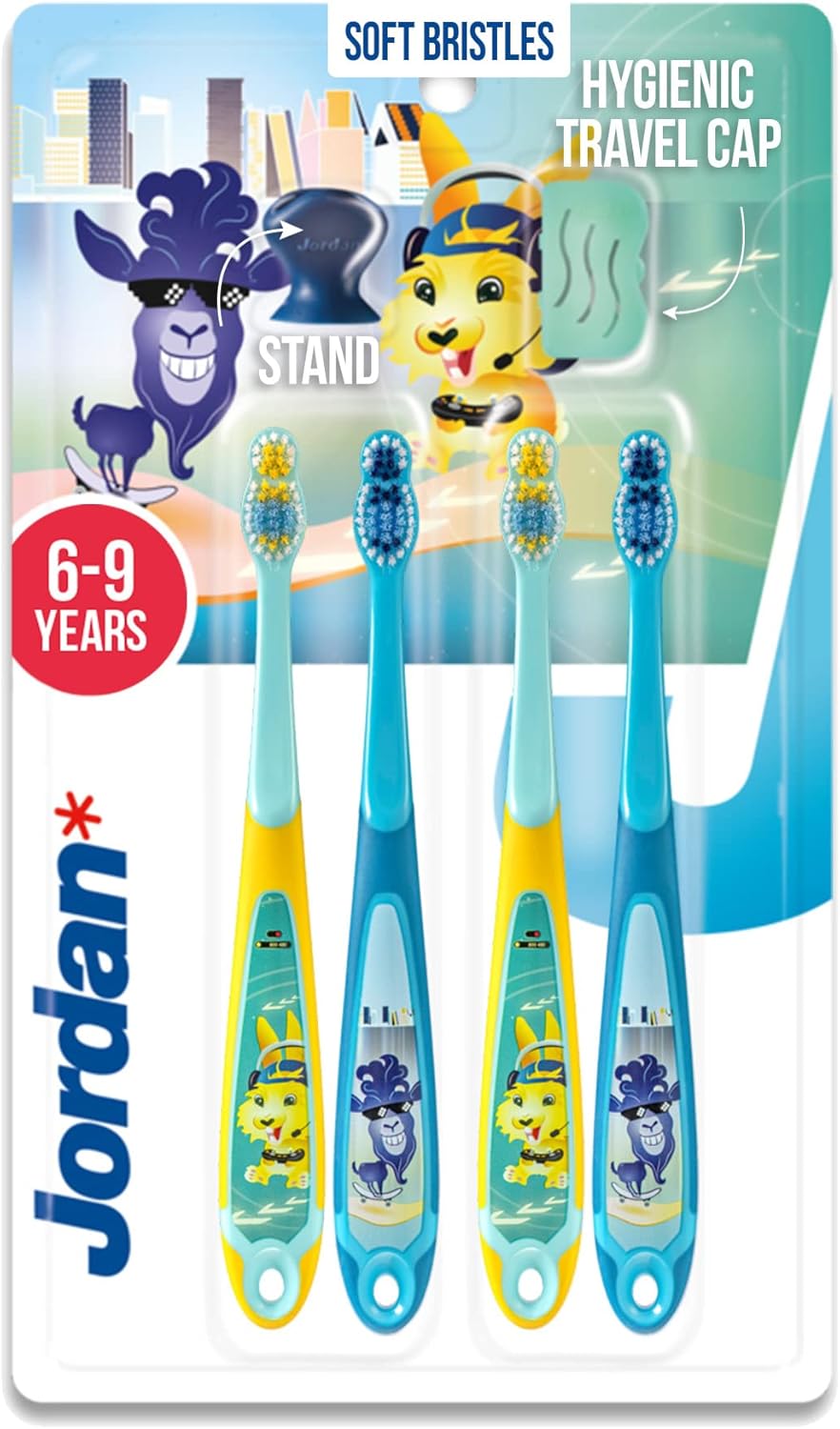 Jordan Step Kids Toothbrush 6-9 Years Soft Bristles Travel Cap Ergonomic Grip