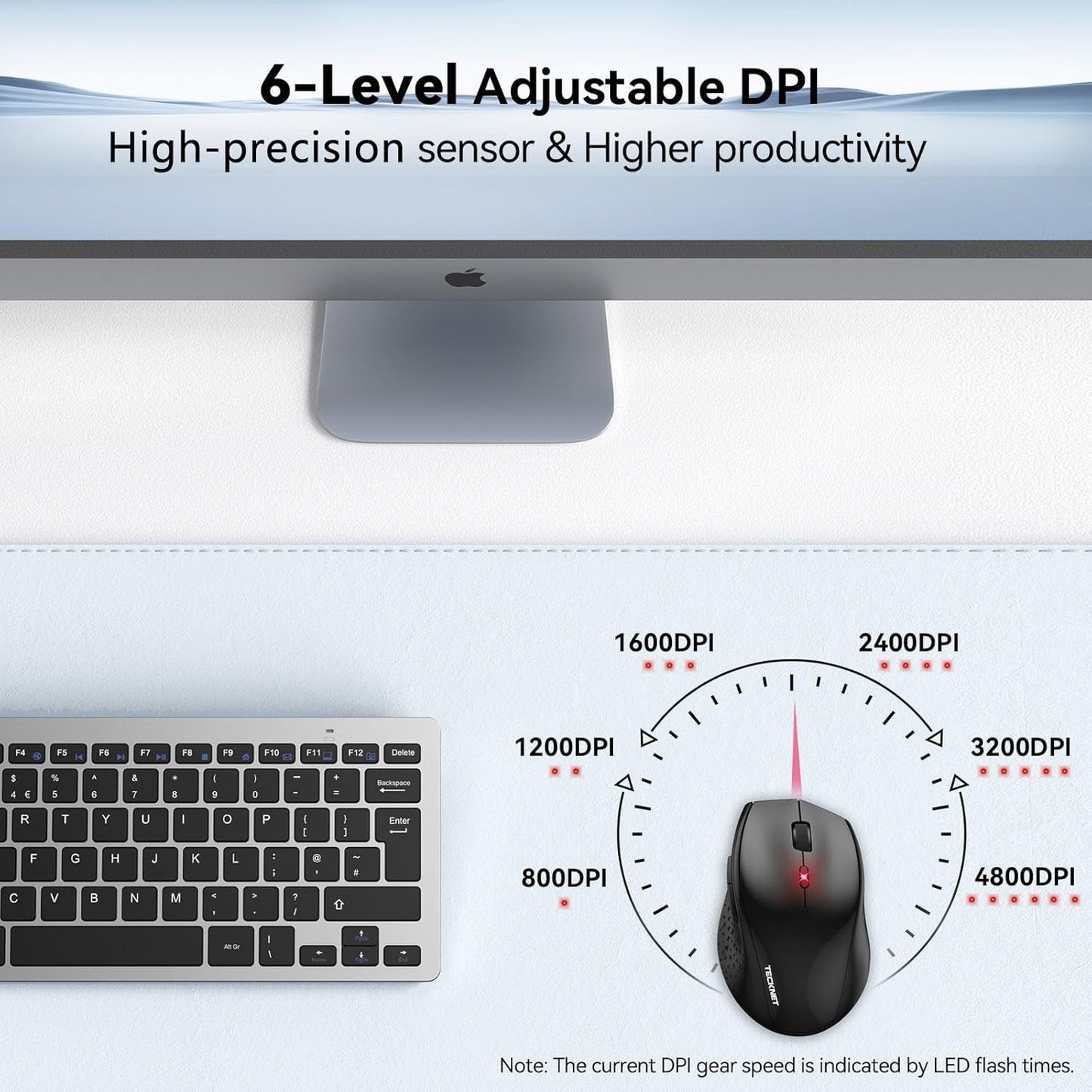 Wireless Mouse USB C Adapter 4800 DPI Ergonomic 6 Level Battery