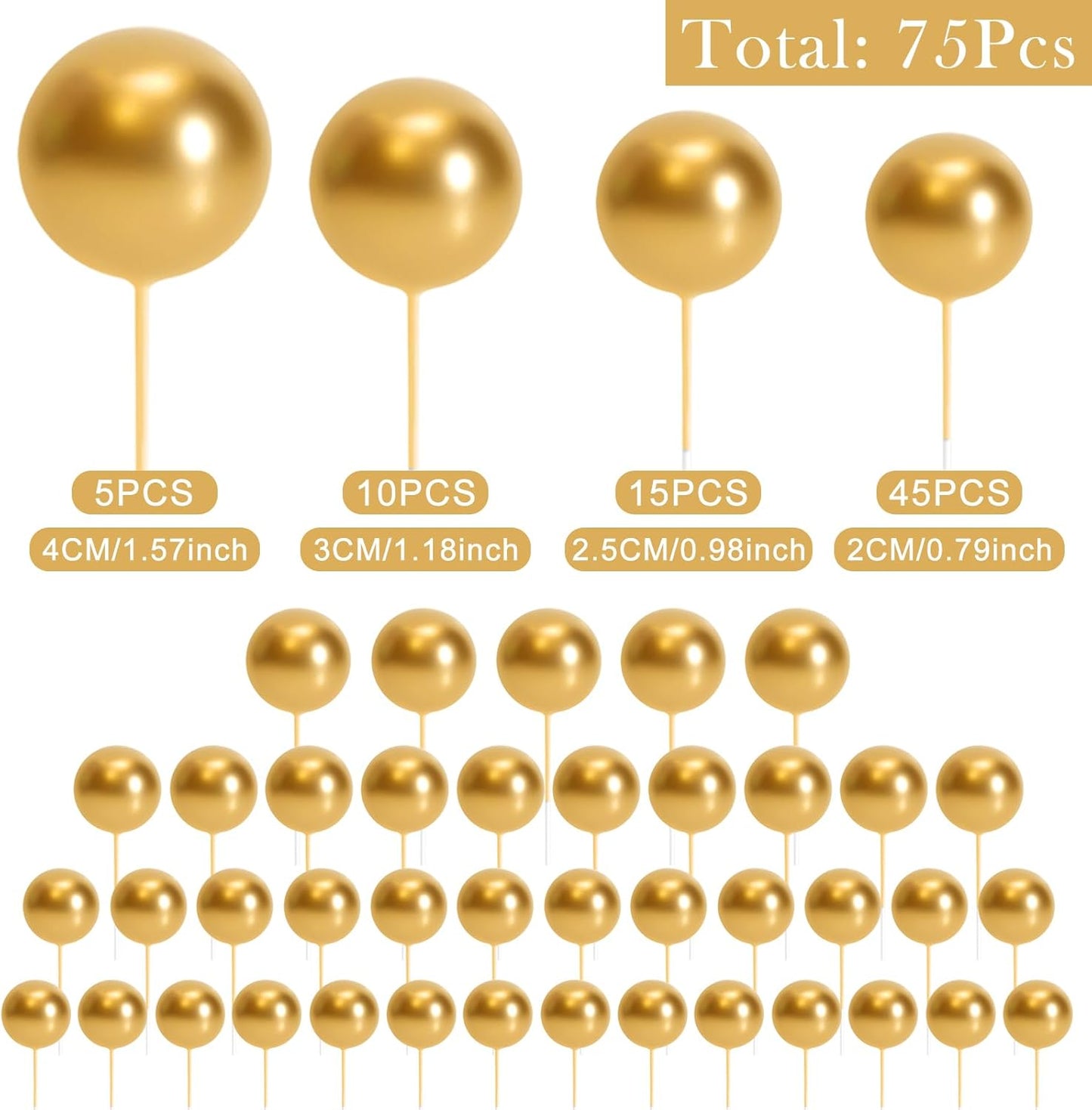 75pc Gold Cake Ball Toppers Cupcake Decorations Party Wedding Set B0D91XHKXN