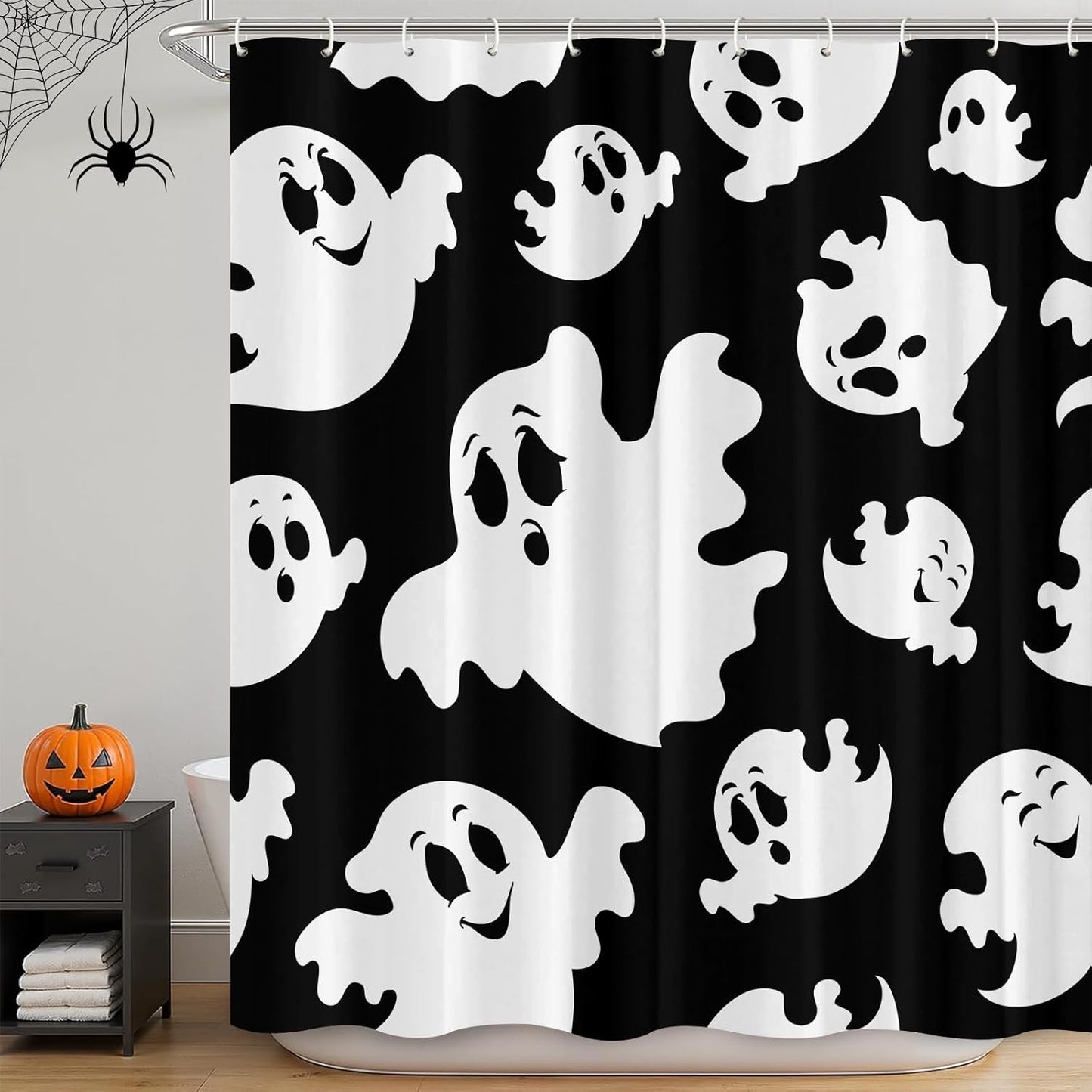 Halloween Ghost Shower Curtain Waterproof Polyester 183x183cm Bathroom B0F8NGGWB3