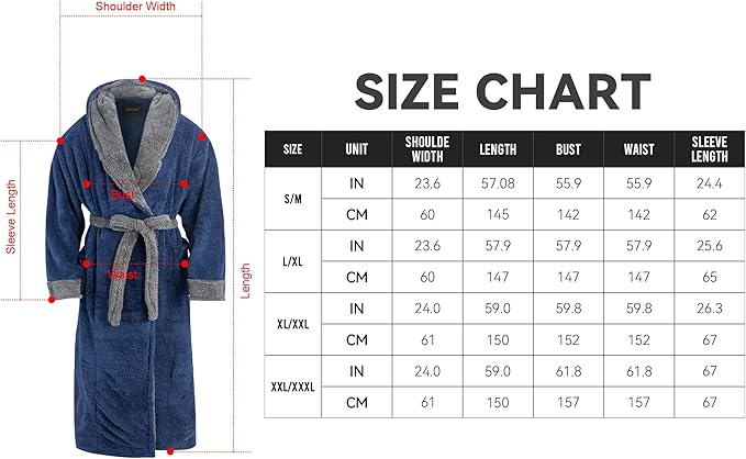 Mens Hooded Dressing Gown Plush Fleece Full Length Bathrobe Warm