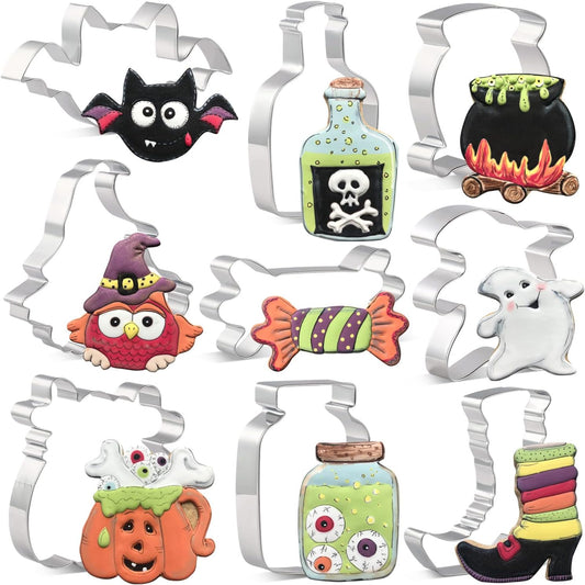 KENIAO 9‑Piece Halloween Cookie Cutter Set – Stainless Steel Spooky Shapes