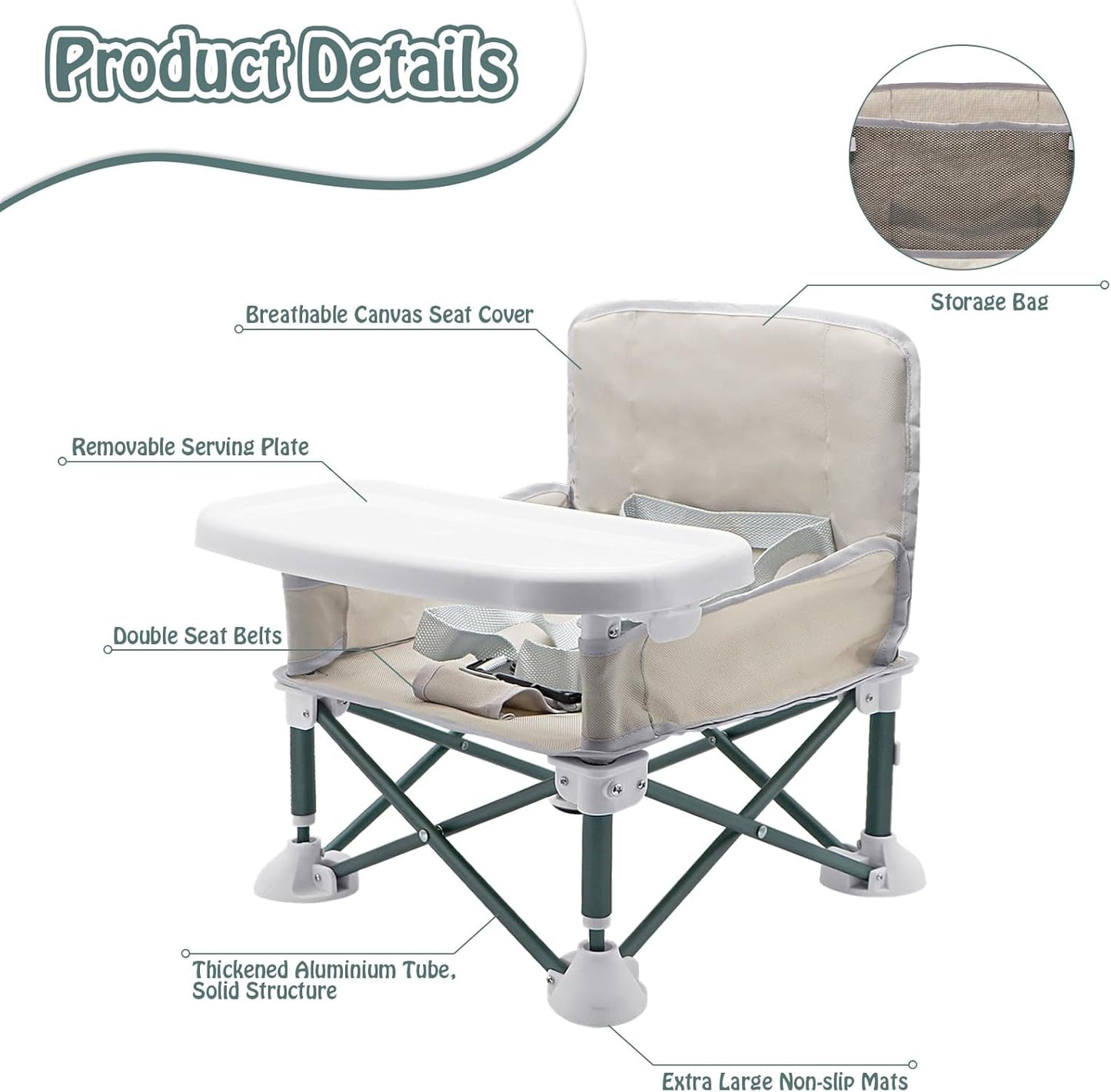 Portable Folding Baby Highchair with Tray Travel Booster Seat