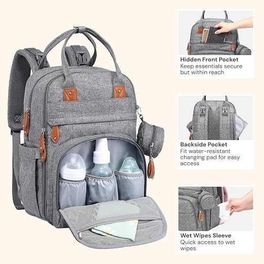 BabbleRoo Baby Diaper Backpack with Changing Mat & Pacifier Holder