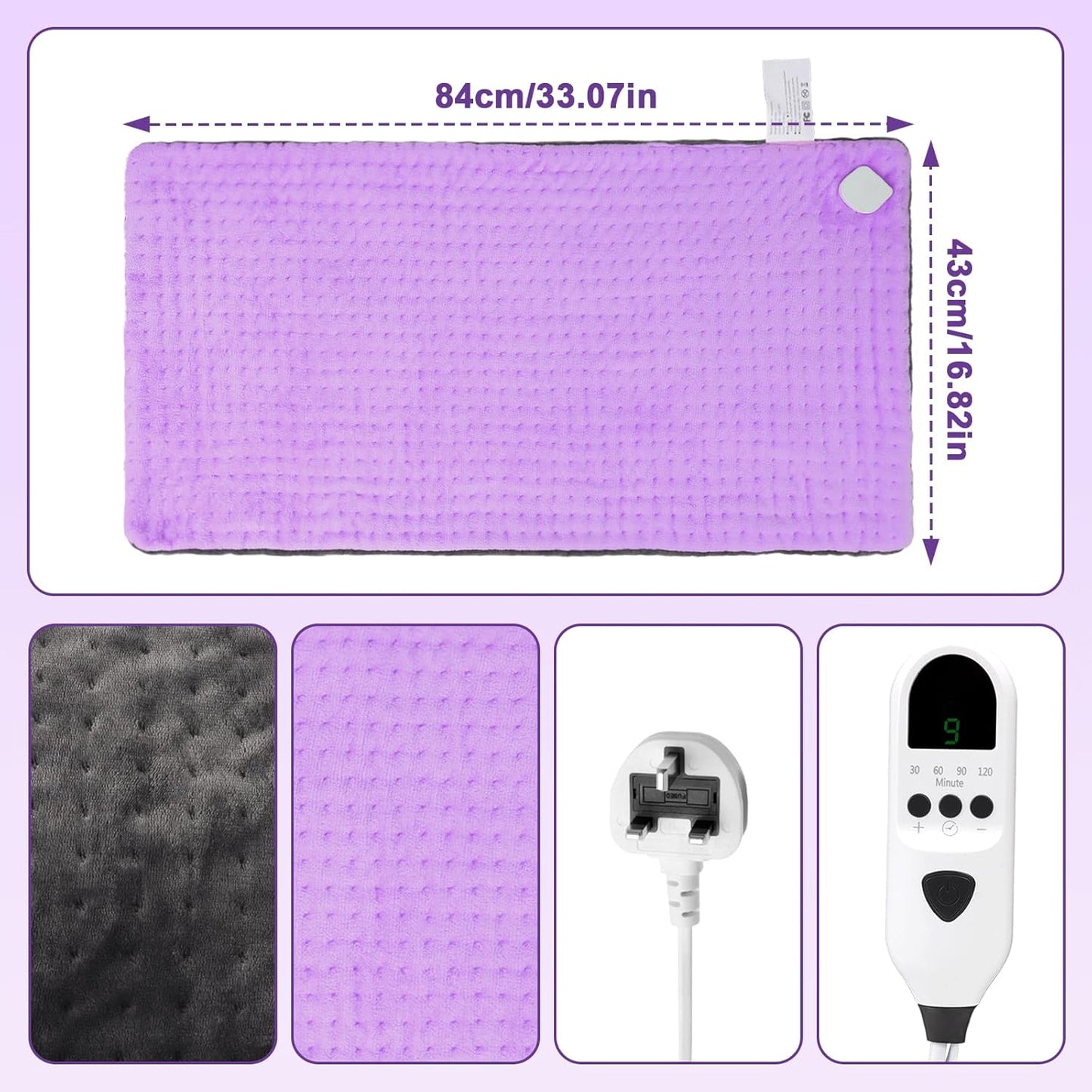 Electric Heat Pad For Back Neck Shoulder Relief 30x60cm 9 Levels Timer Flannel