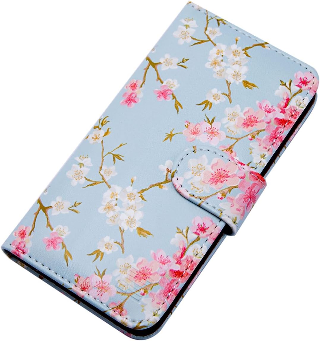 Blue Floral Leather Wallet Ladies Designer Pattern Purse