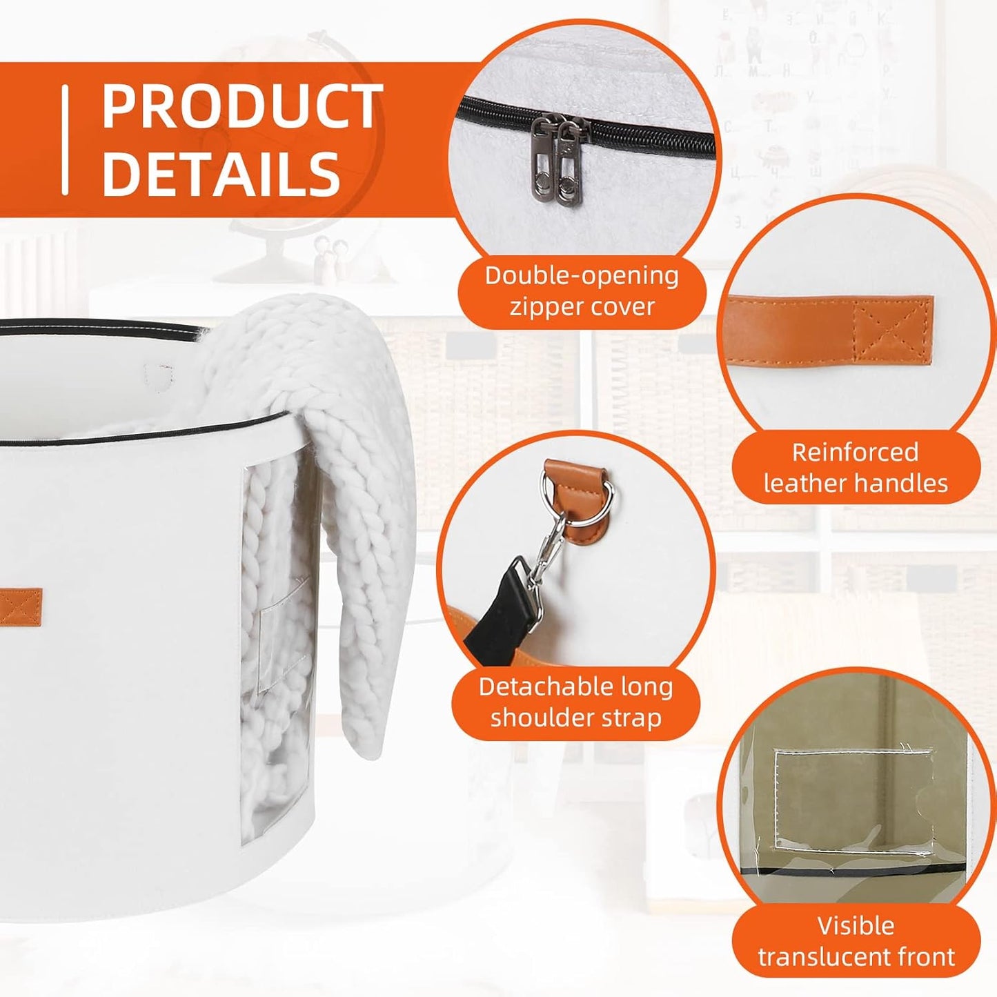 Extra Large 19” Foldable Felt Hat Box with Lid – Round Storage