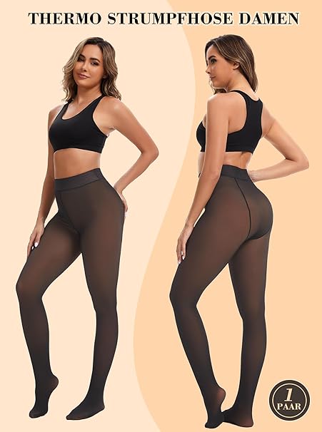 Fleece Lined Thermal Tights Opaque Sheer Look Winter Pantyhose