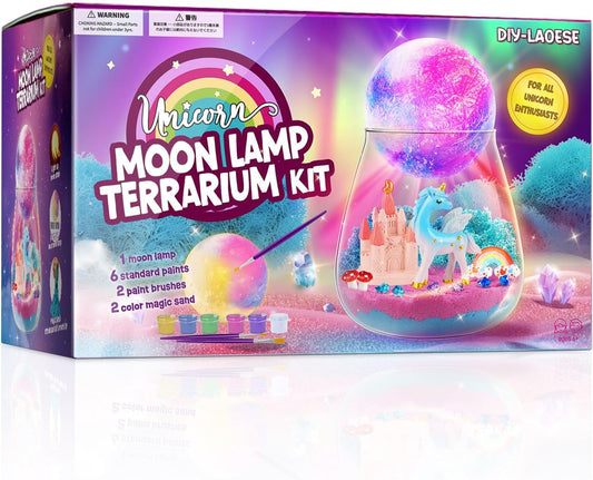 Unicorn Terrarium DIY Kit + Paintable Moon Lamp – Craft Set for Children 4-12 yrs