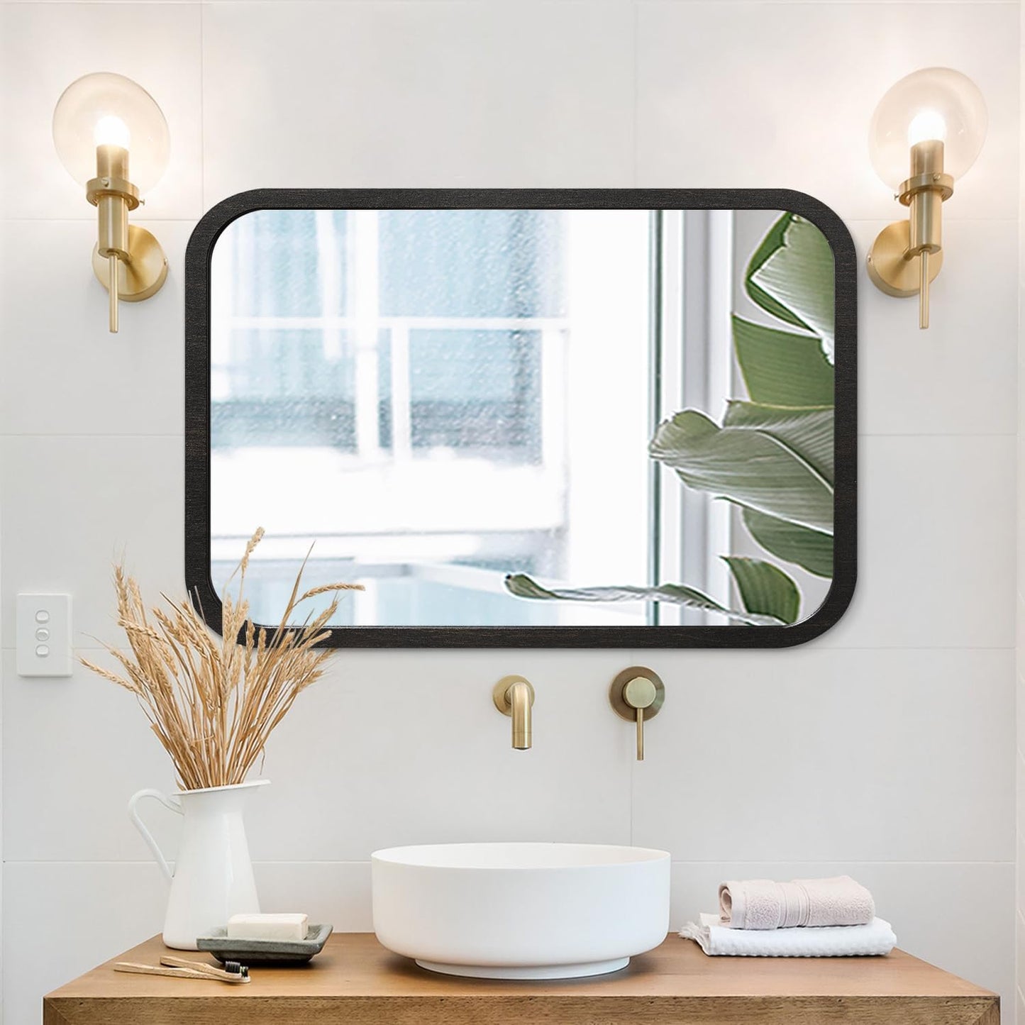AOAOPQ Bathroom Mirror 18x26 Inch Wood Brown Farmhouse Wall Mirror