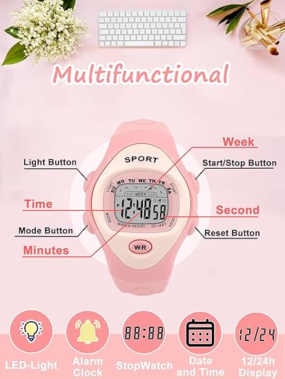 SOCICO Kids Digital Watch Waterproof LED Alarm Stopwatch