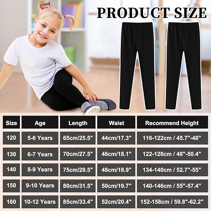 Girls Cotton Leggings 2 Pack Full Length Elastic Waist Black 8-9