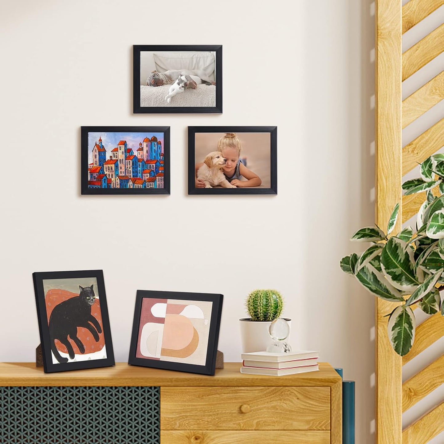 EXYGLO Black Photo Frames – Set of 7, 5×7″ / 13×18 cm, Wall or Tabletop Display