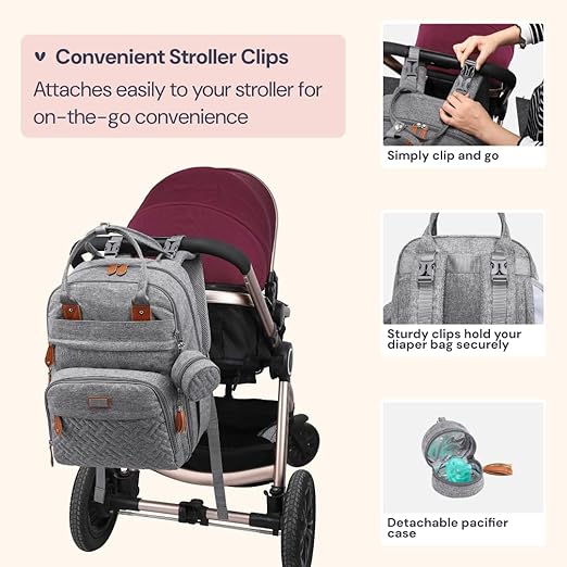 BabbleRoo Baby Diaper Backpack with Changing Mat & Pacifier Holder