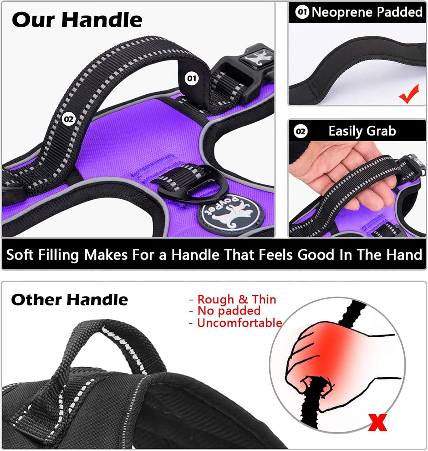 No Pull Dog Harness Reflective Adjustable Vest Purple Small