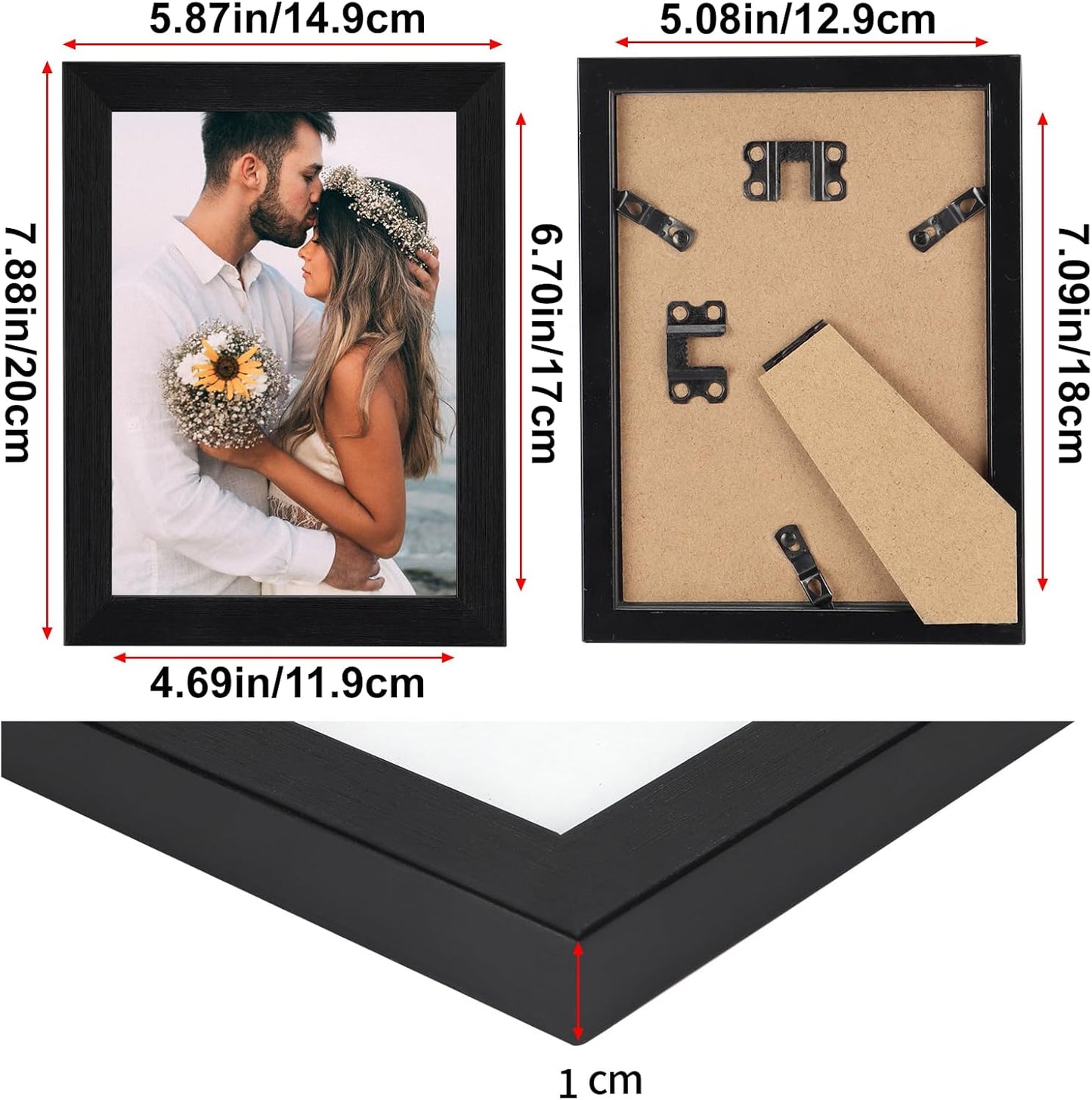 EXYGLO Black Photo Frames – Set of 7, 5×7″ / 13×18 cm, Wall or Tabletop Display