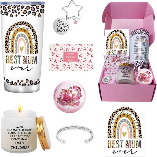 AYGE 7‑Piece Mother’s Day Gift Set – Insulated Tumbler, Candle, Bath Bomb & Keepsakes