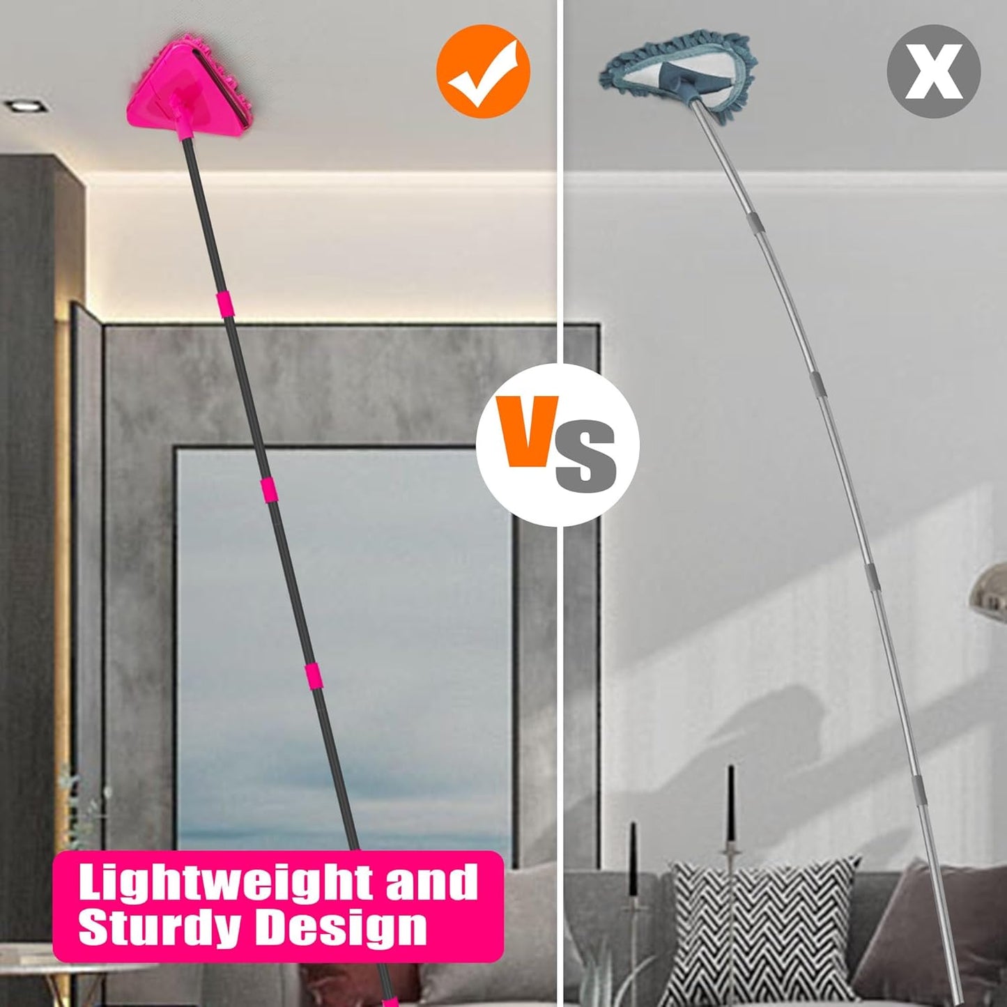 JEHONN 202cm Long Handle Wall & Ceiling Mop – 180° Foldable Baseboard Cleaner