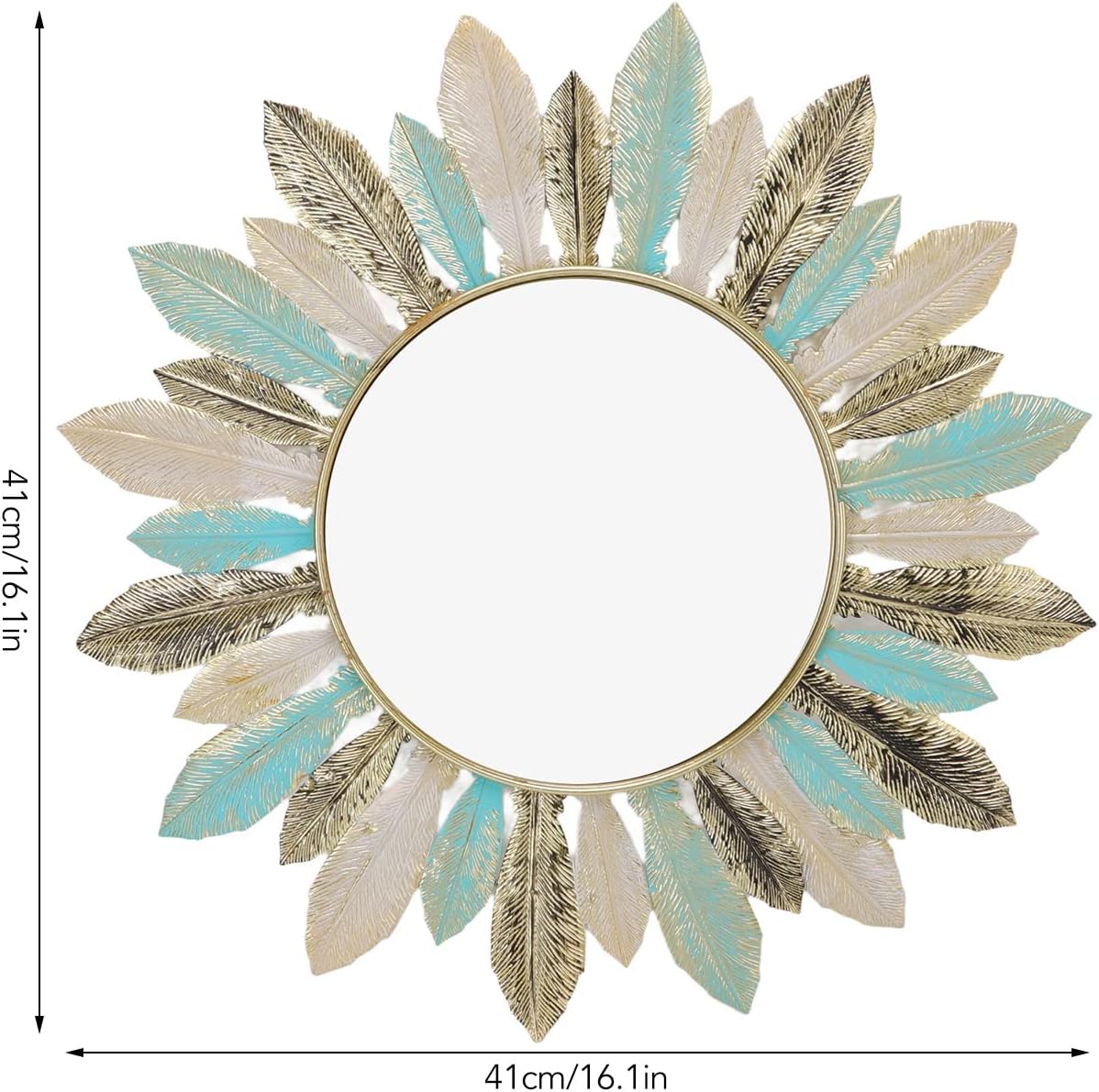 Tyenaza Boho Feather Wall Mirror Round Decorative Entryway