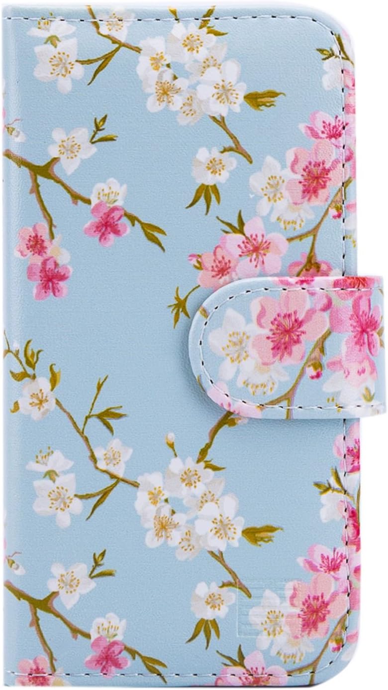 Blue Floral Leather Wallet Ladies Designer Pattern Purse