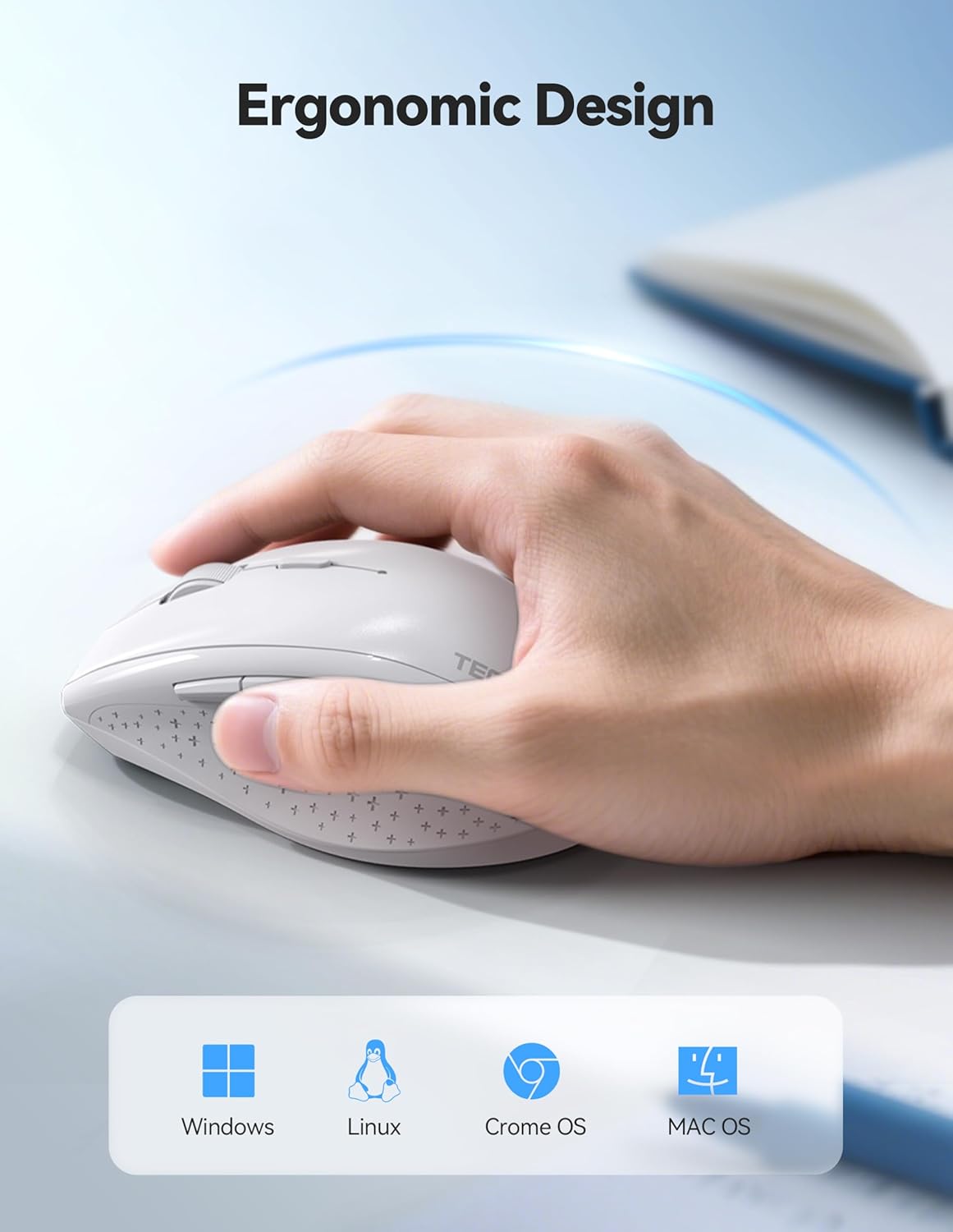 Wireless Mouse 6400 DPI Rechargeable USB Nano Receiver White