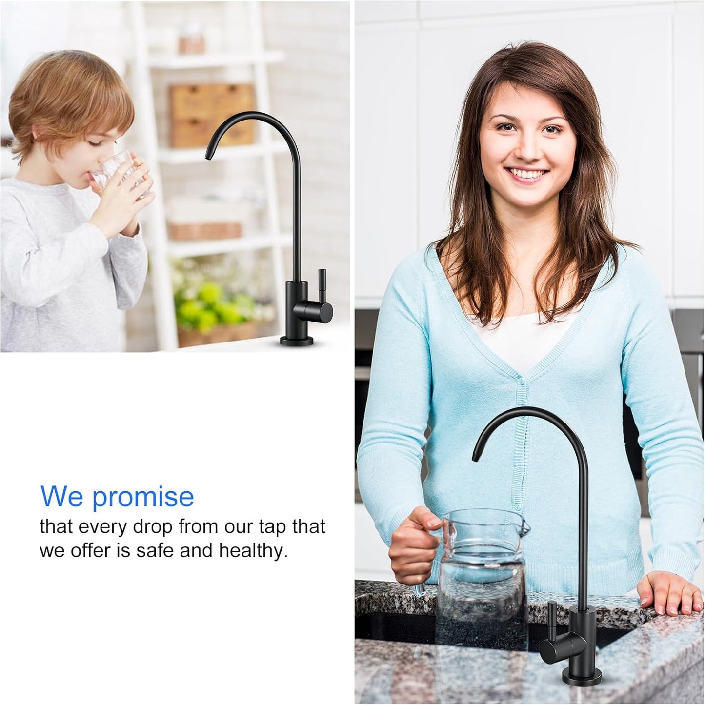 KEOKBON RO Water Filter Tap Stainless Steel Kitchen Faucet Black