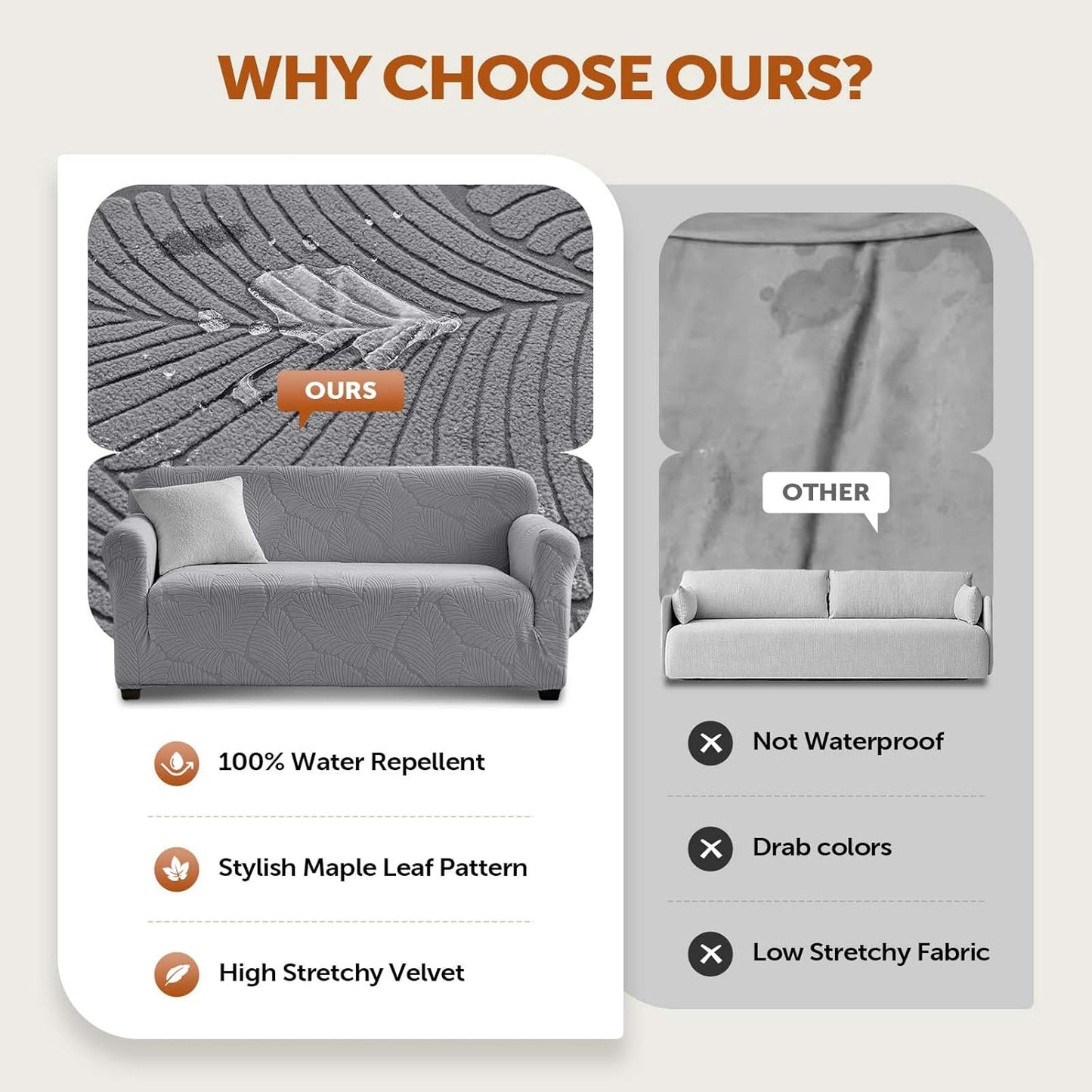 Waterproof 3 Seater Sofa Cover Stretch Protector Leaf Pattern Grey B0FLJN4PC1