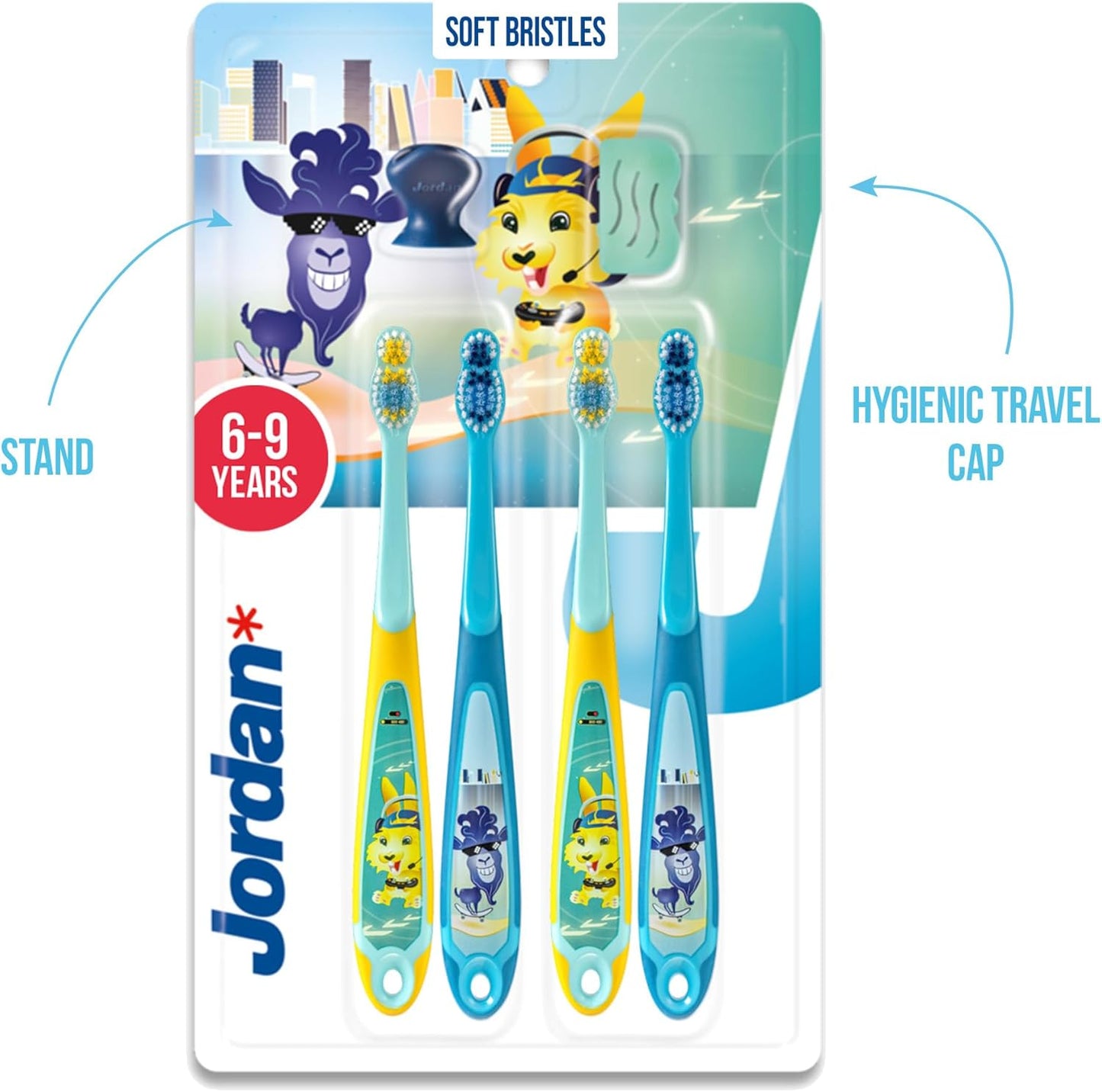 Jordan Step Kids Toothbrush 6-9 Years Soft Bristles Travel Cap Ergonomic Grip