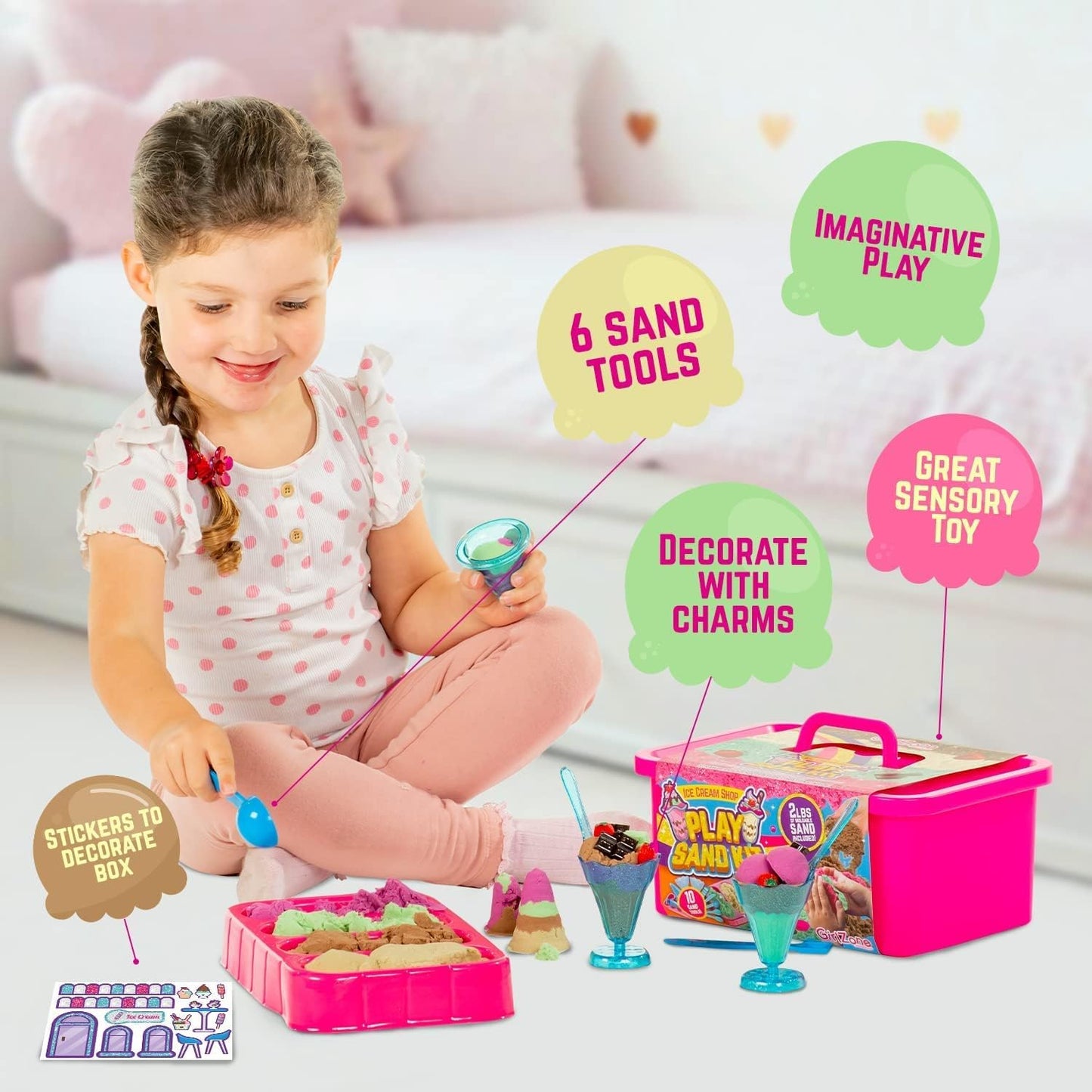 GirlZone Ice Cream Shop Play Sand Kit | Sensory Magic Sand Toy for Kids
