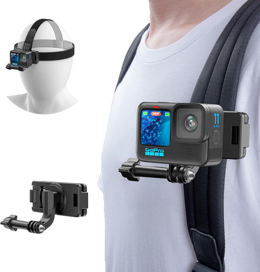 KDD 2‑in‑1 GoPro Head & Backpack Mount – 360° Adjustable Straps for Action Cameras