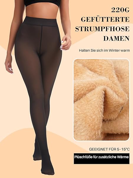 Fleece Lined Thermal Tights Opaque Sheer Look Winter Pantyhose