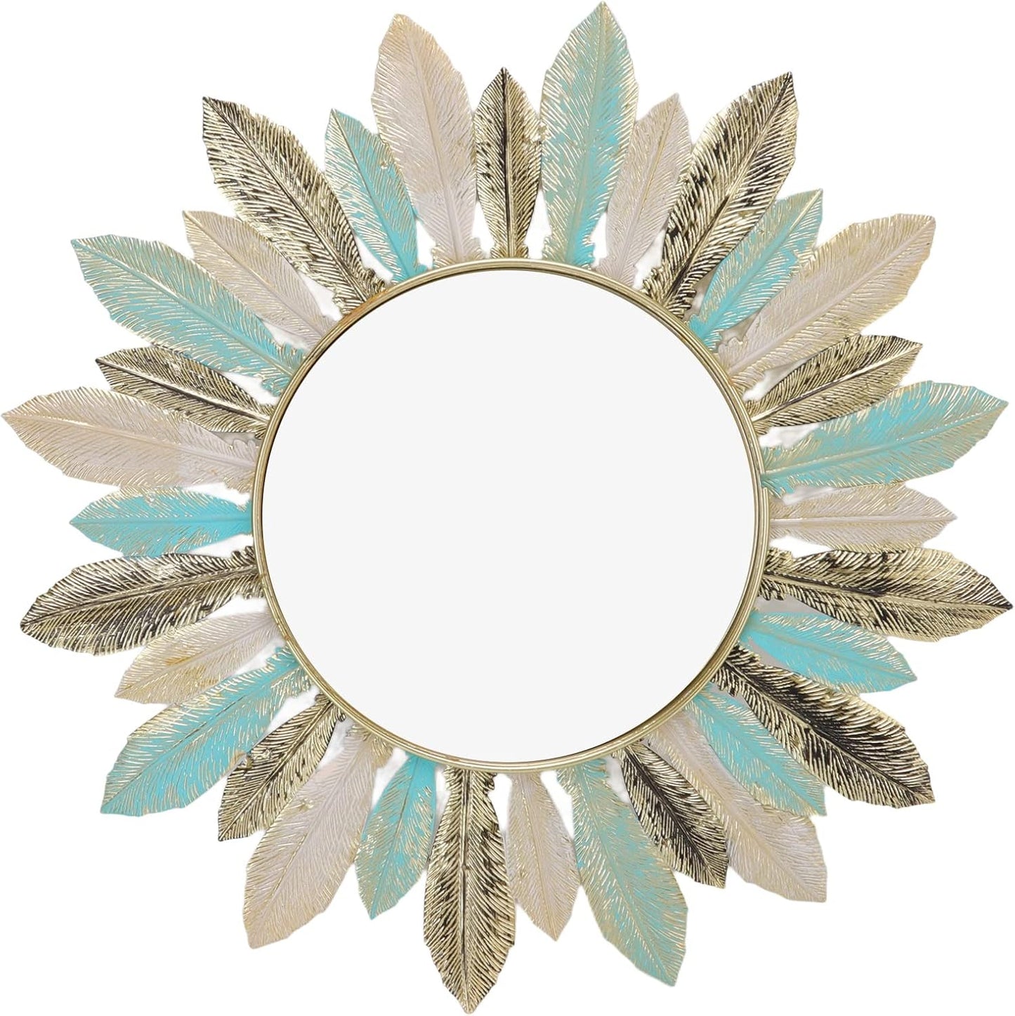 Tyenaza Boho Feather Wall Mirror Round Decorative Entryway